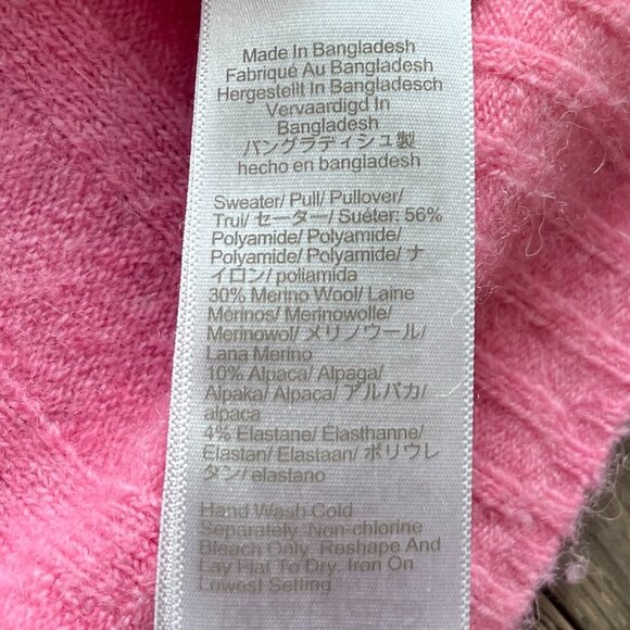 J. Crew Pink Ribbed Mock Neck Sweater Merino Wool Alpaca Blend Soft Knit Size S - Picture 4 of 7